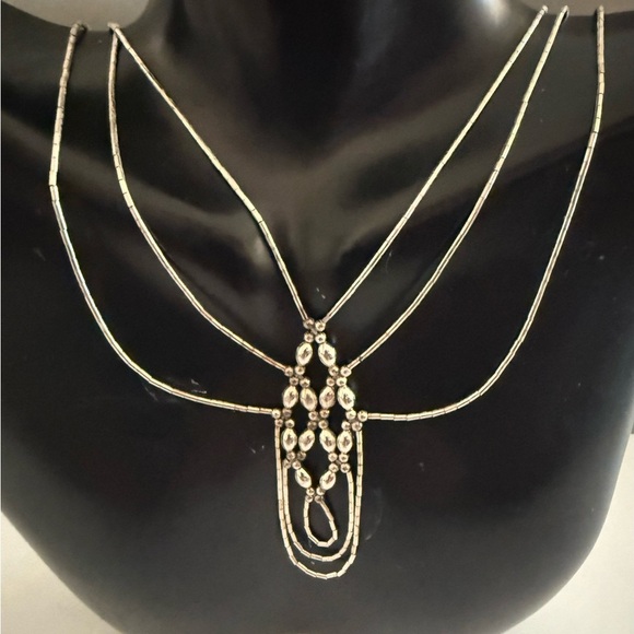 Native American Liquid Sterling Silver Beaded Multi Strand Necklace - Picture 3 of 5